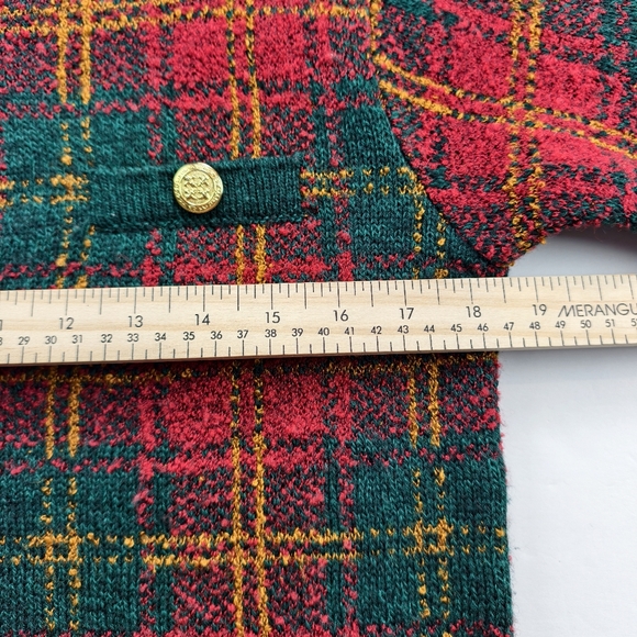 Vintage Franco Valeri Plaid Wool Blend Cardigan Gold Buttons Preppy Size S - Picture 8 of 10